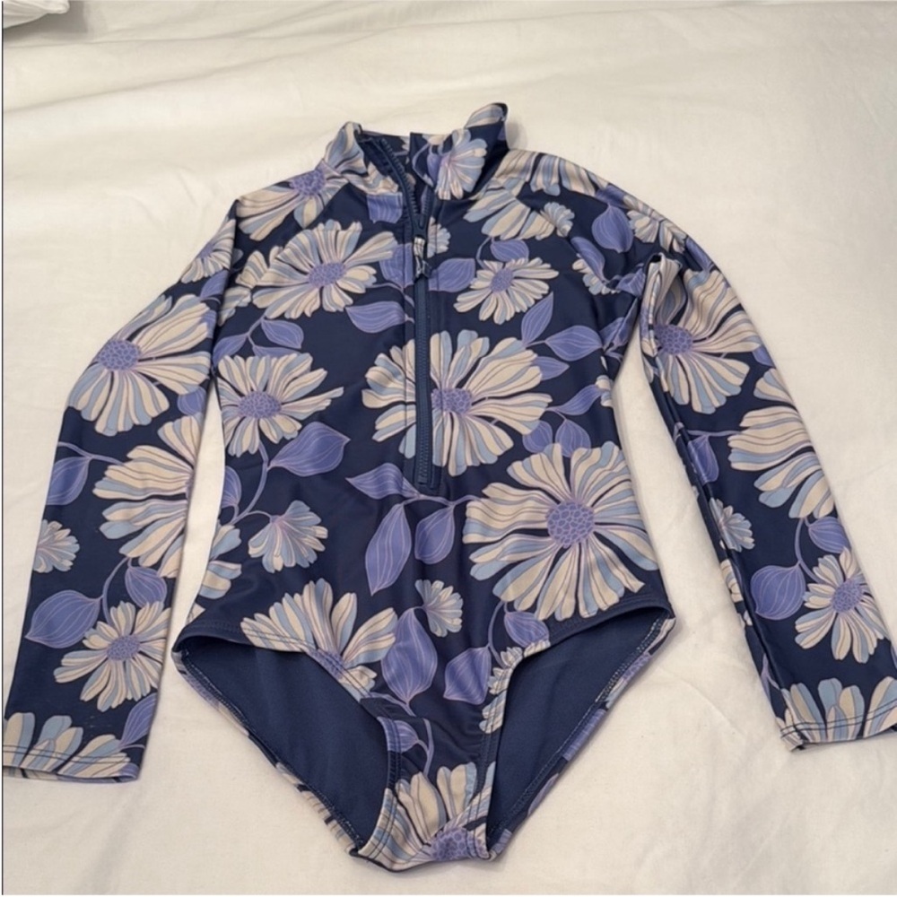 GAP Blue and Purple Floral Rashguard Swimsuit Size S